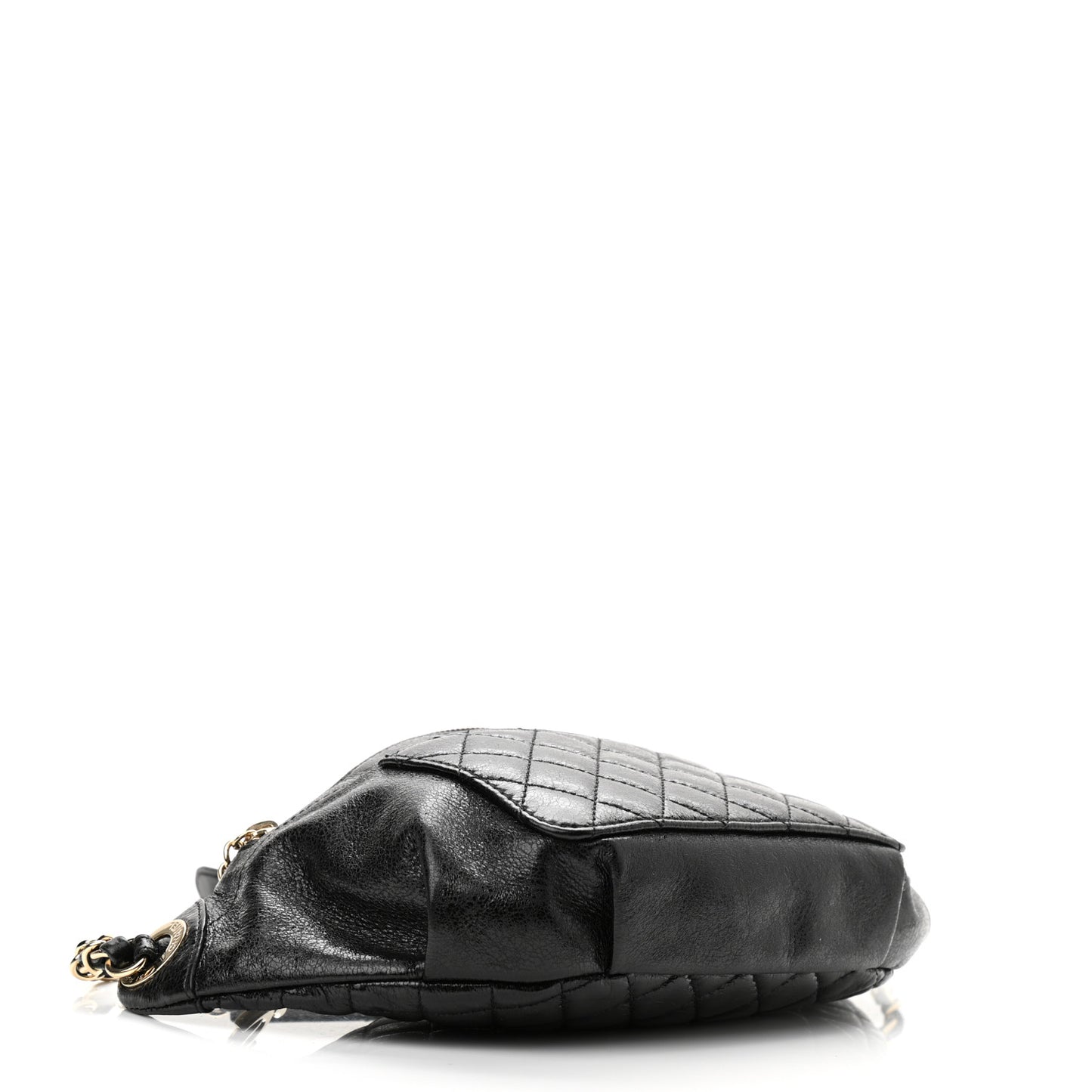 Crumpled Glazed Lambskin Quilted Waist Bag Fanny Pack Black