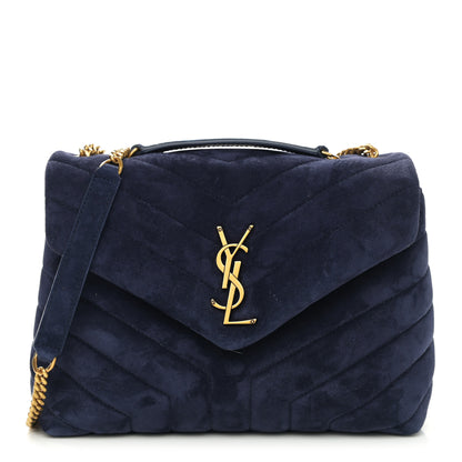 Saint Laurent Velvet Y Quilted Monogram Small Loulou Chain Satchel Marine 1 of 11