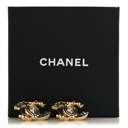 Chanel Metal Crystal CC Earrings Blue Red 5 of 5