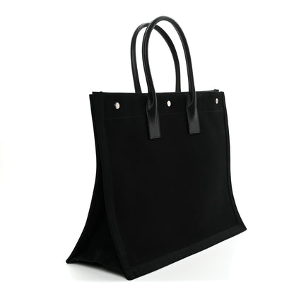 Saint Laurent Linen Calfskin Rive Gauche Tote Black 3 of 10