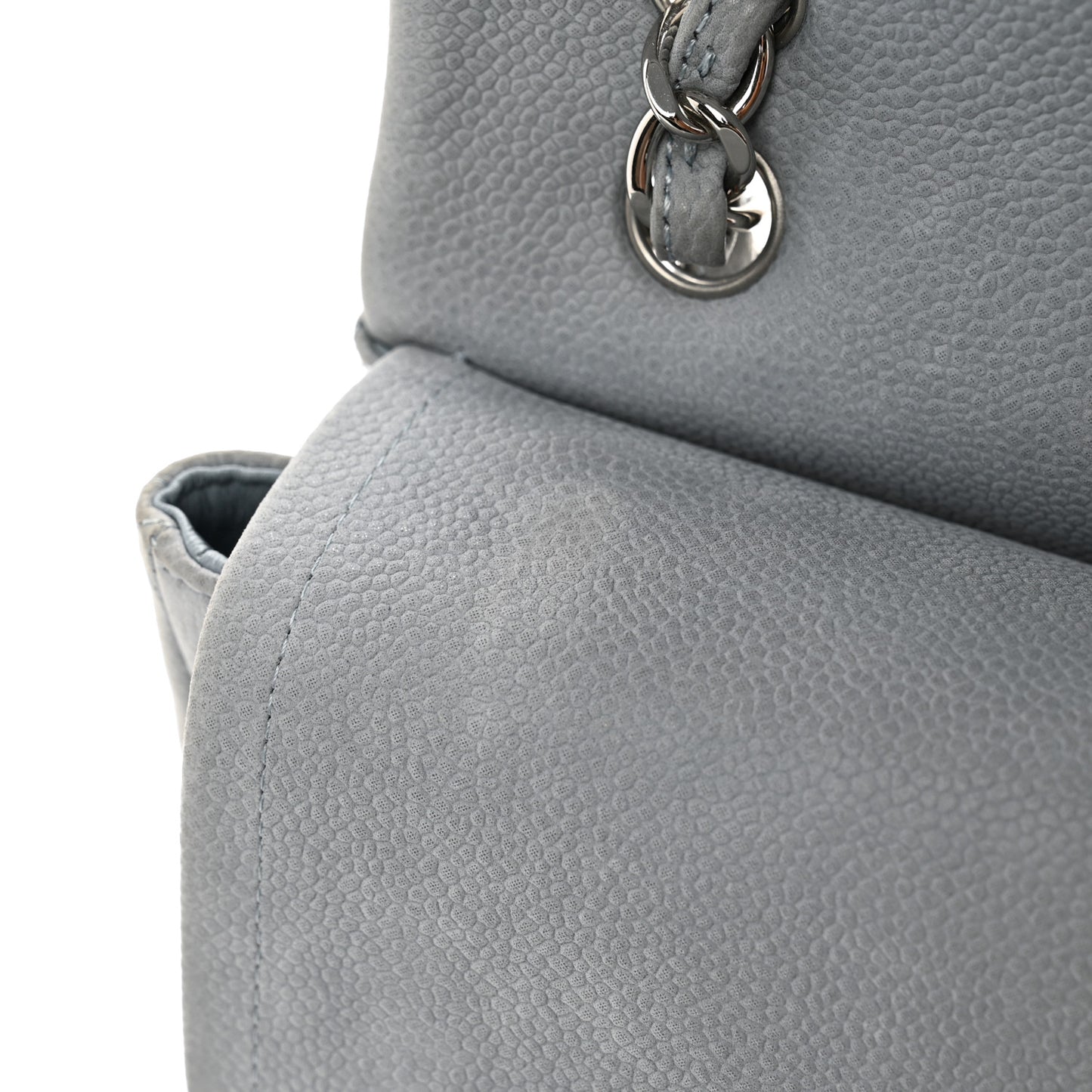 Iridescent Caviar Quilted Maxi Double Flap Grey