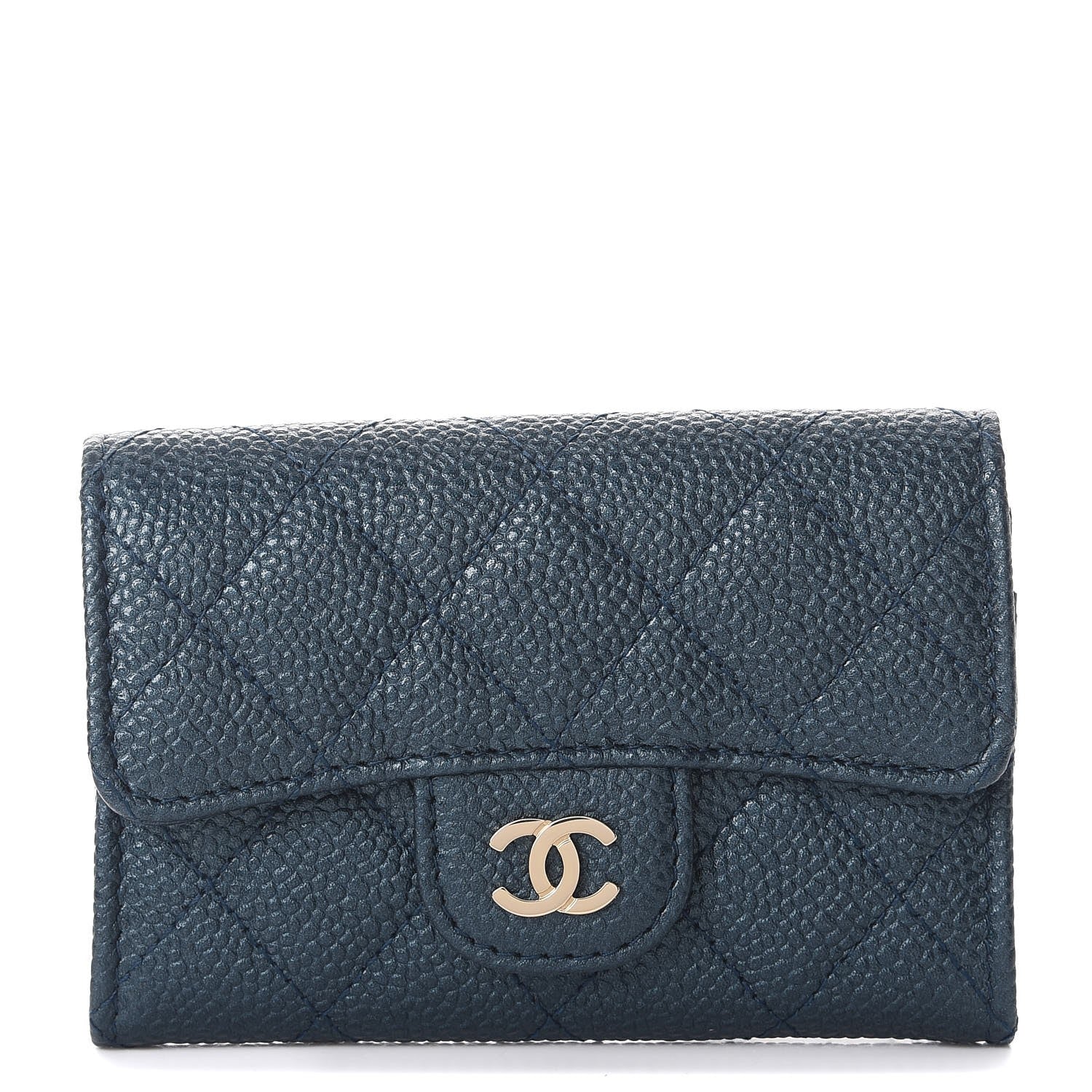 Chanel Metallic Caviar Quilted Flap Card Holder Dark Blue 1 of 9