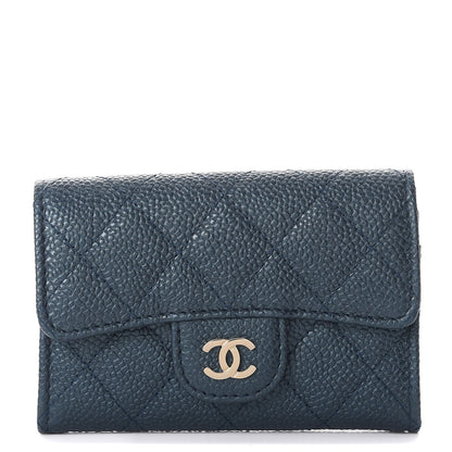 Chanel Metallic Caviar Quilted Flap Card Holder Dark Blue 1 of 9