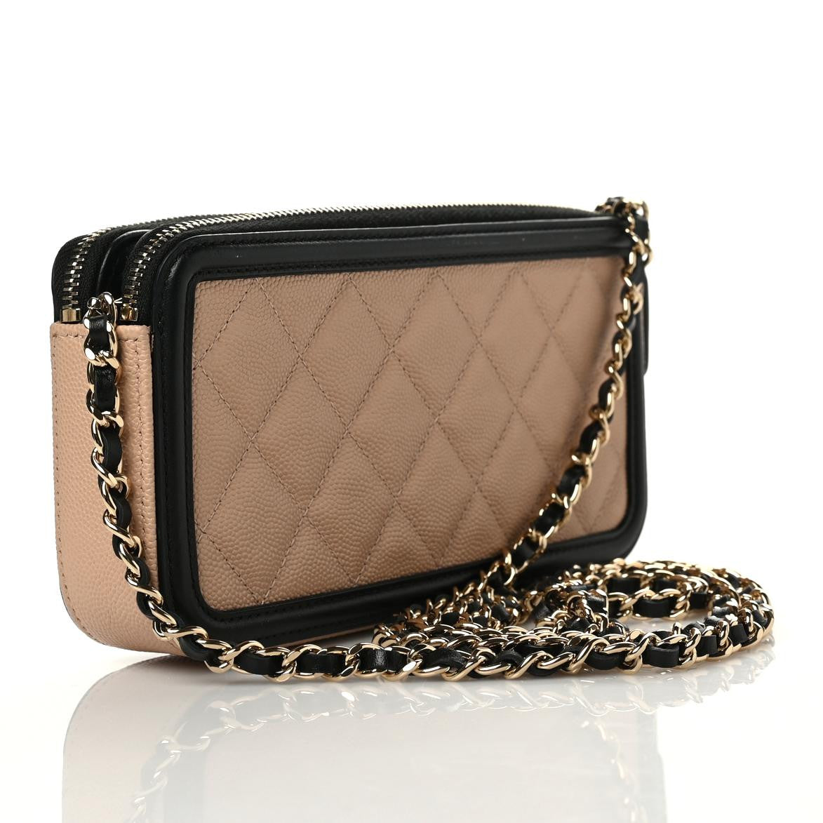 Chanel Caviar Quilted CC Filigree Clutch With Chain Beige Black 3 of 10