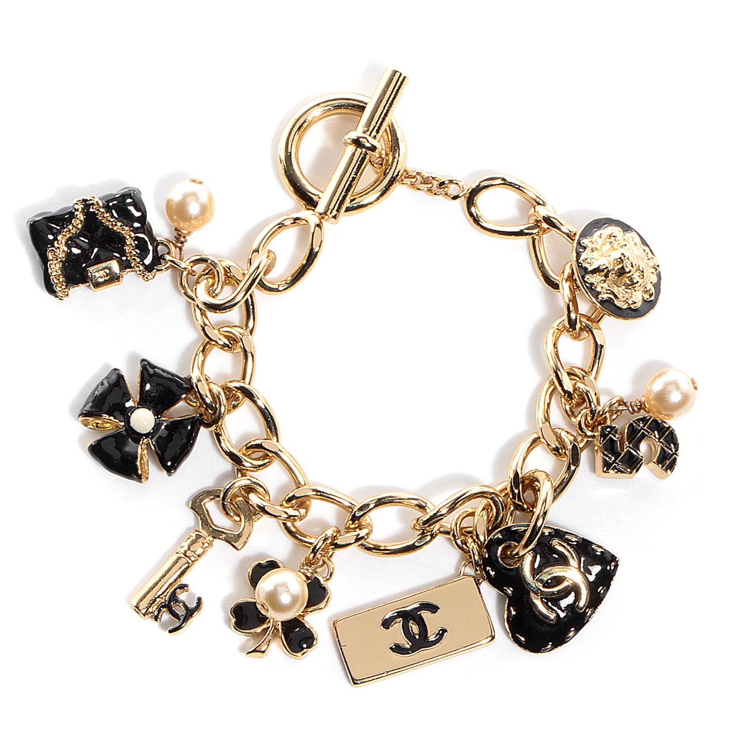 Pearl CC Charm Bracelet Gold