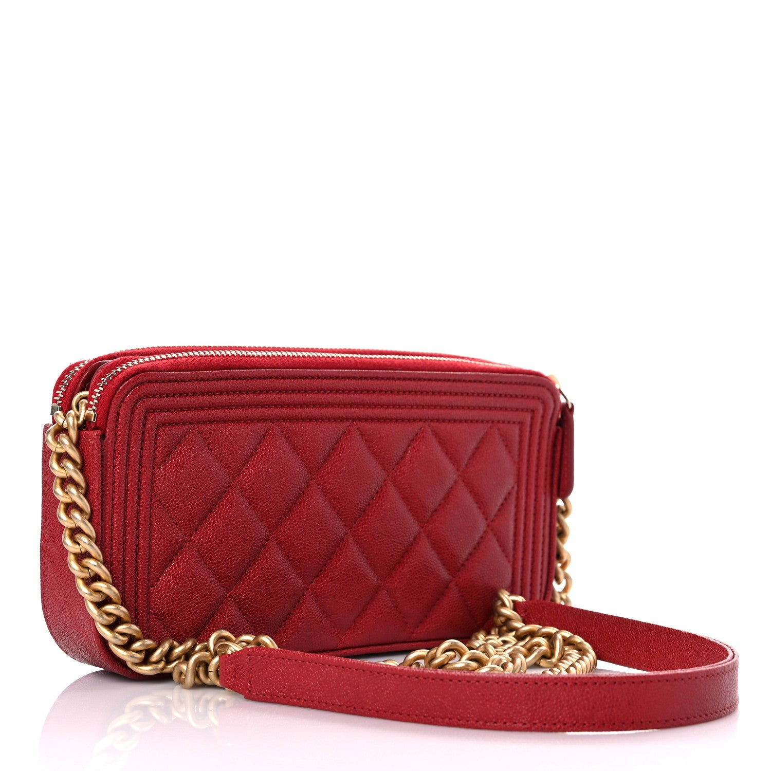 Chanel Caviar Quilted Small Boy Clutch With Chain Red 3 of 11