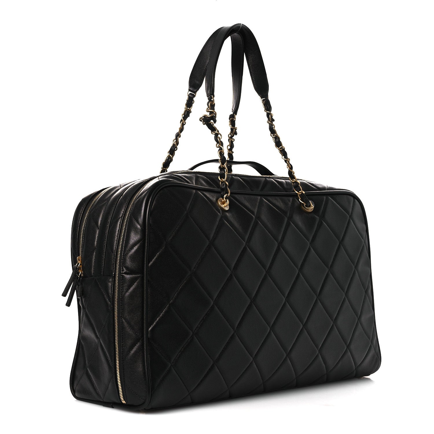 Chanel Shiny Grained Calfskin Quilted Large Travel Bowling Bag Black 2 of 11