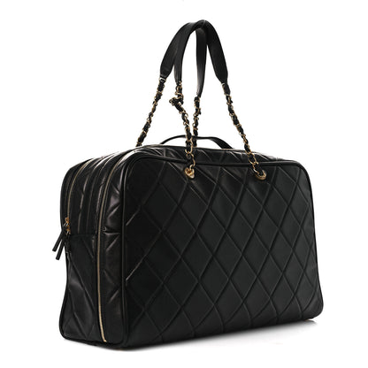 Chanel Shiny Grained Calfskin Quilted Large Travel Bowling Bag Black 2 of 11