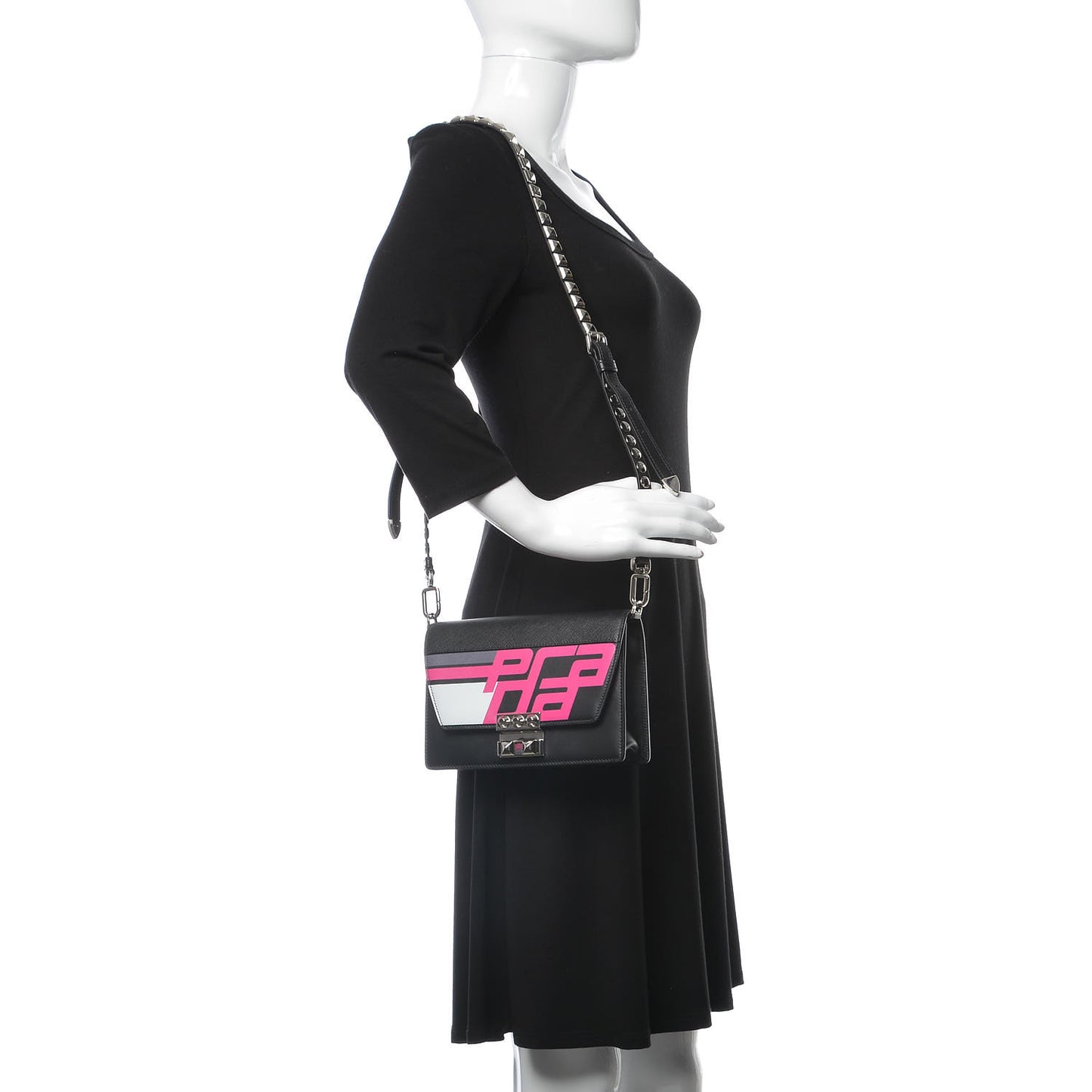 City Calfskin Saffiano Racing Logo Elektra Shoulder Bag Fuxia Black