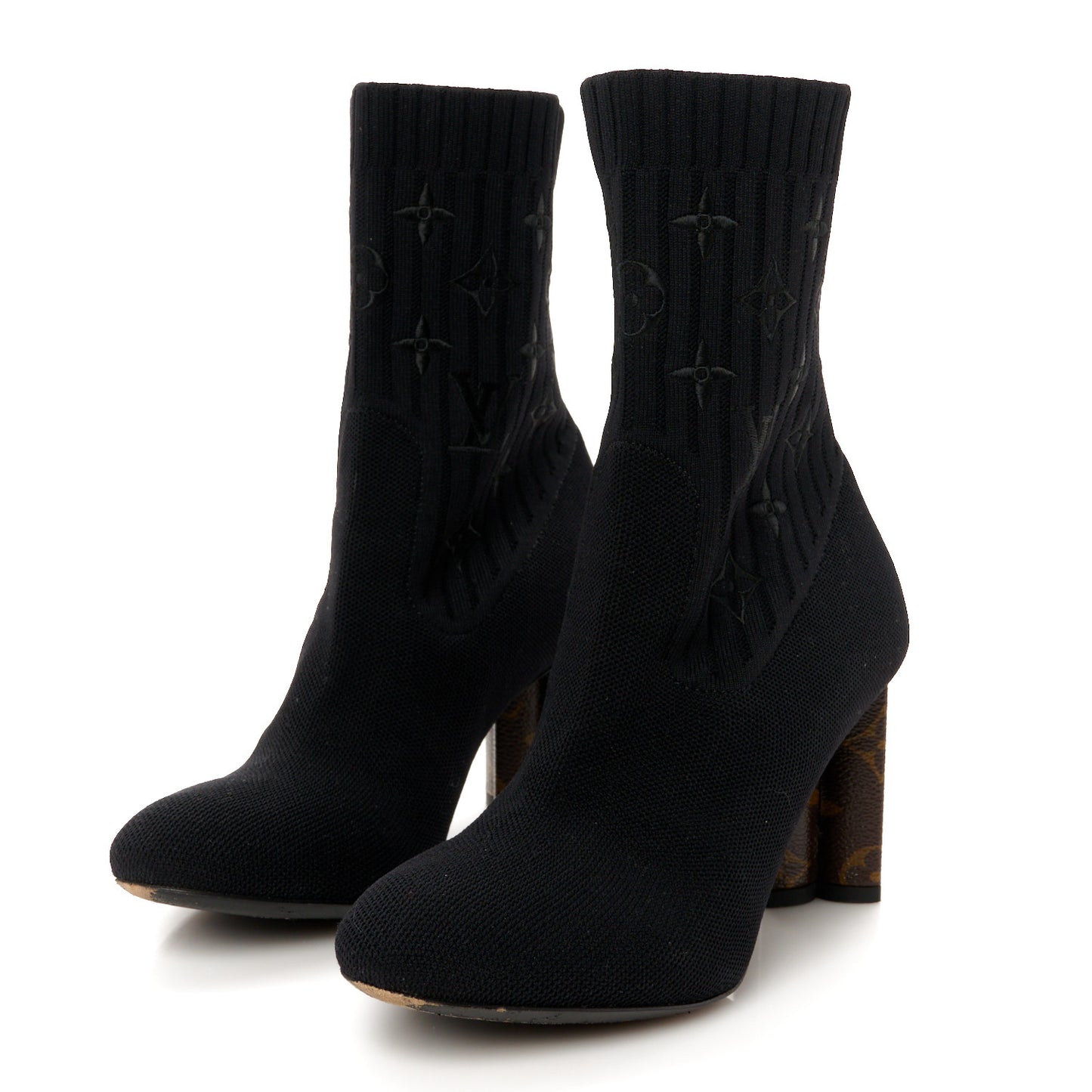 Monogram Stretch Fabric Silhouette Ankle Boots 36 Black