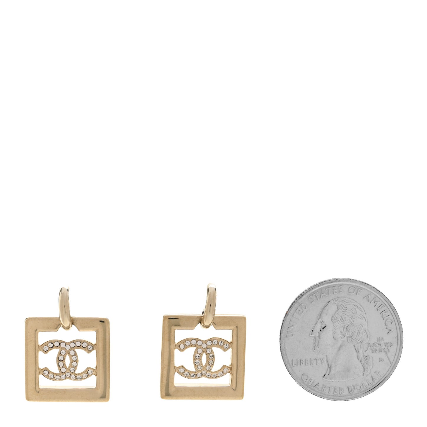 Metal Crystal Square CC Dangle Earrings Gold