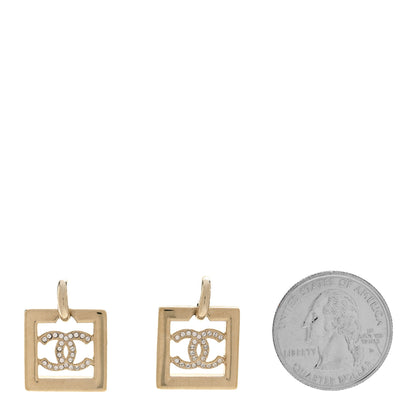 Chanel Metal Crystal Square CC Dangle Earrings Gold 2 of 5