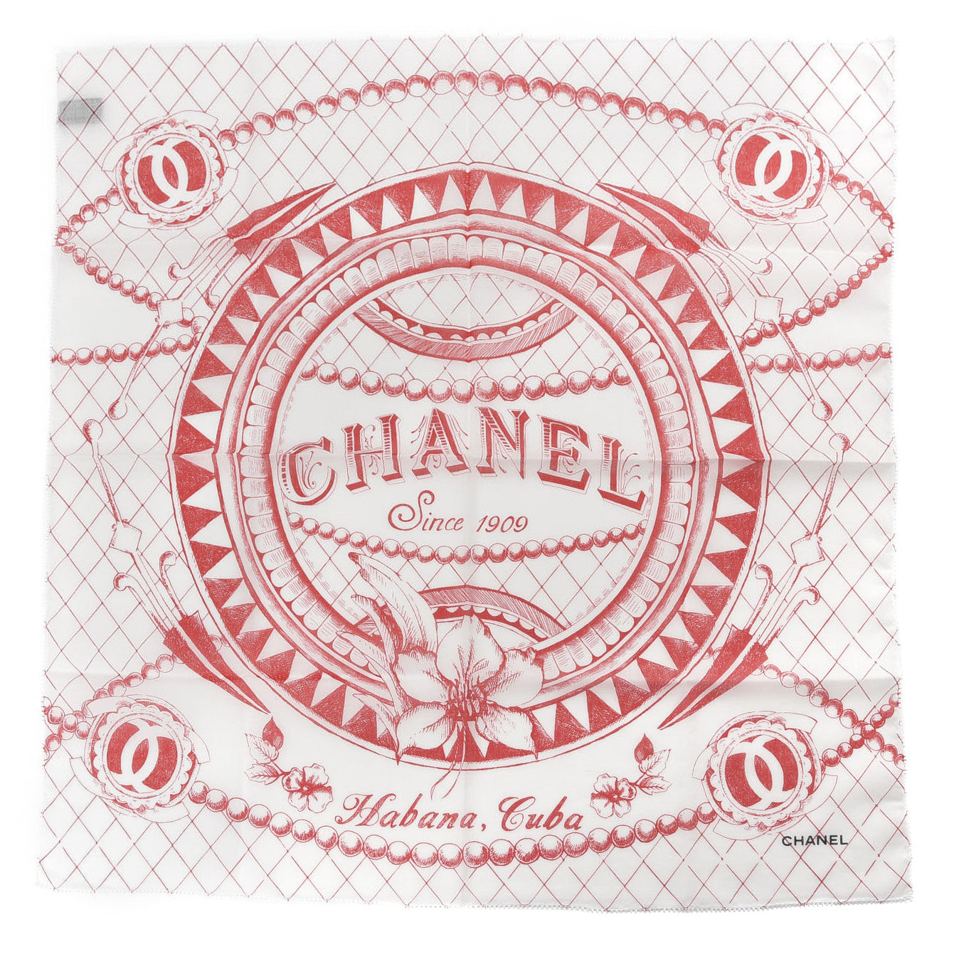 Chanel Cotton Havana Cuba Scarf White Red 1 of 4