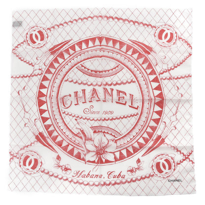 Chanel Cotton Havana Cuba Scarf White Red 1 of 4
