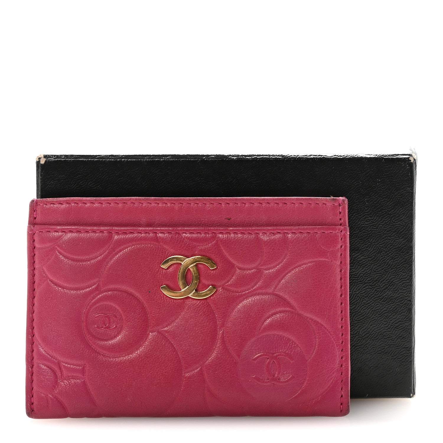 Chanel Lambskin Camellia Embossed Card Holder Fuchsia 1875947