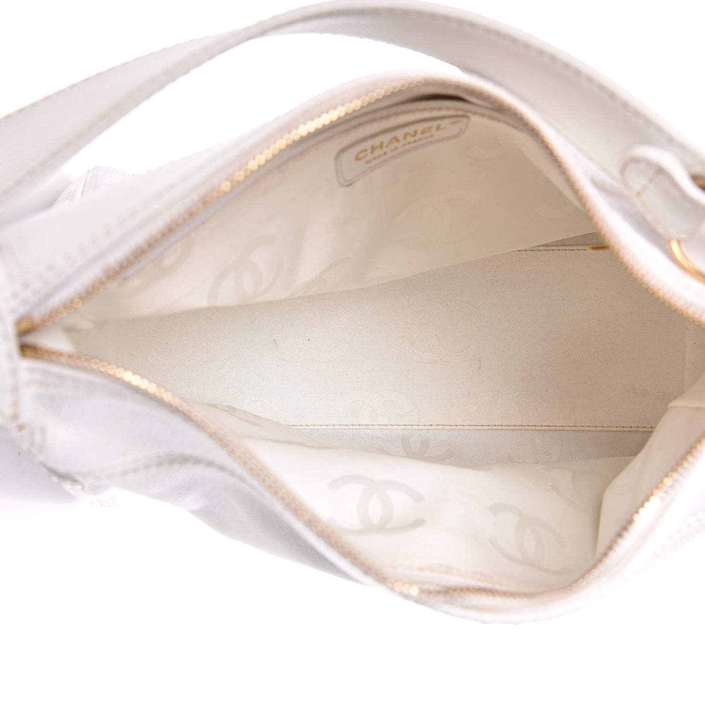 Grained Calfskin CC Shoulder Bag White