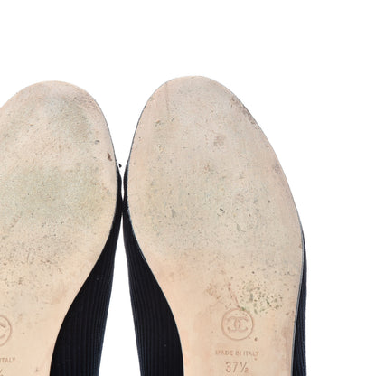Chanel Velvet Patent Calfskin Cap Toe Ballerina Flats 37.5 Navy Black 12 of 15