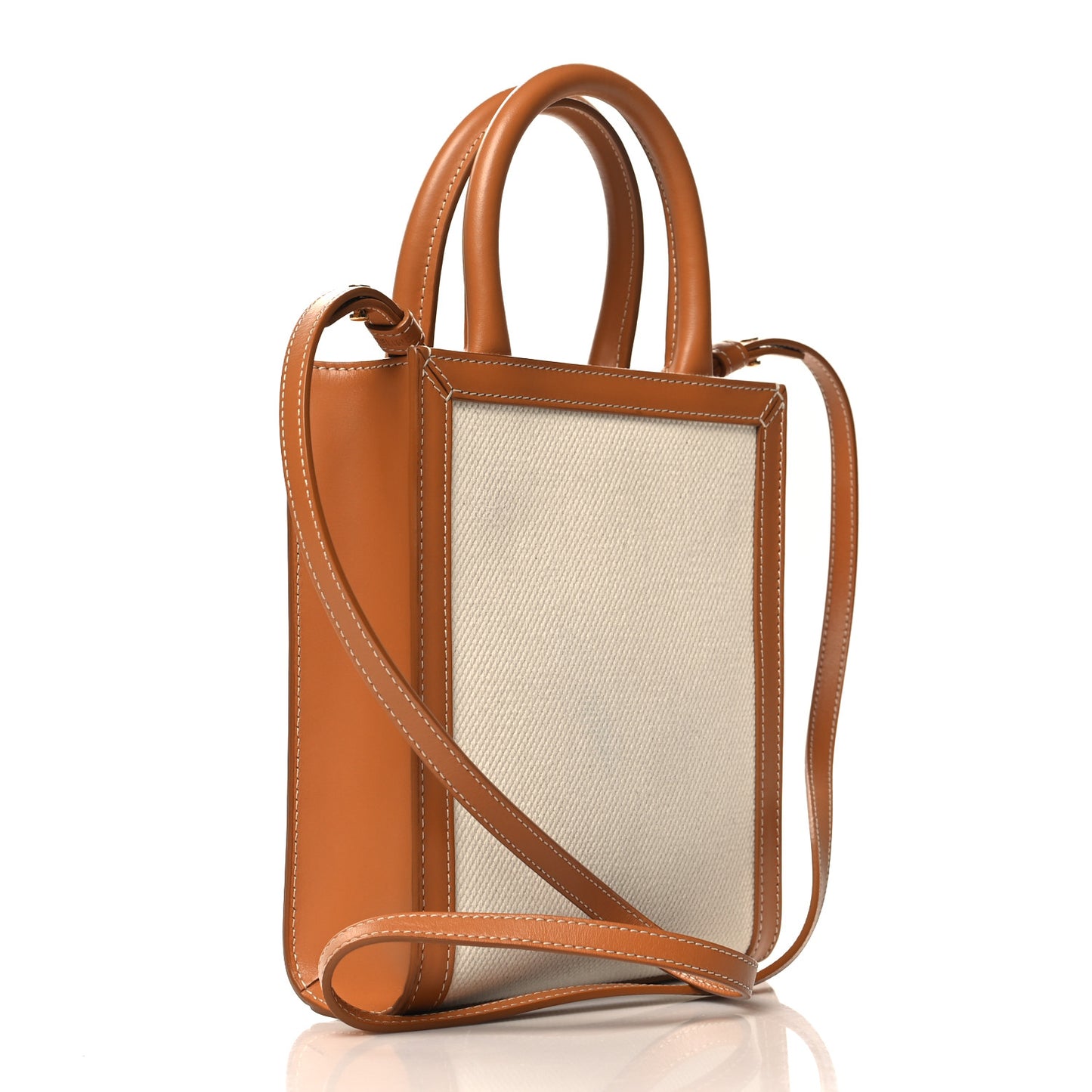 Canvas Calfskin Mini Vertical Cabas Natural Tan