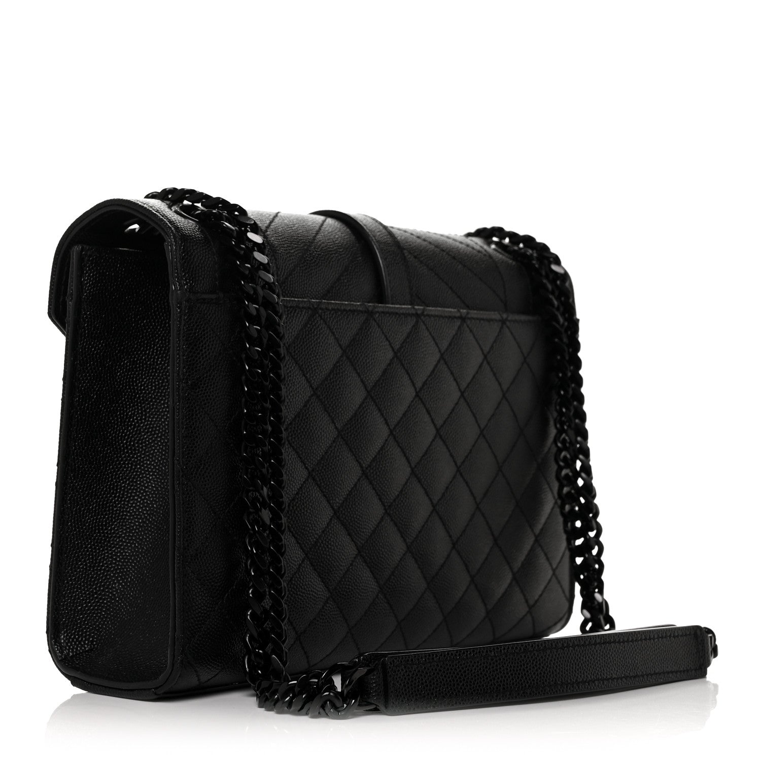 Saint Laurent Grain De Poudre Textured Mixed Matelasse Triquilt Medium Monogram Satchel Black 3 of 8