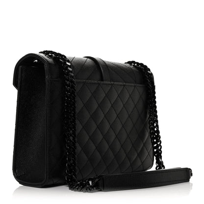 Saint Laurent Grain De Poudre Textured Mixed Matelasse Triquilt Medium Monogram Satchel Black 3 of 8