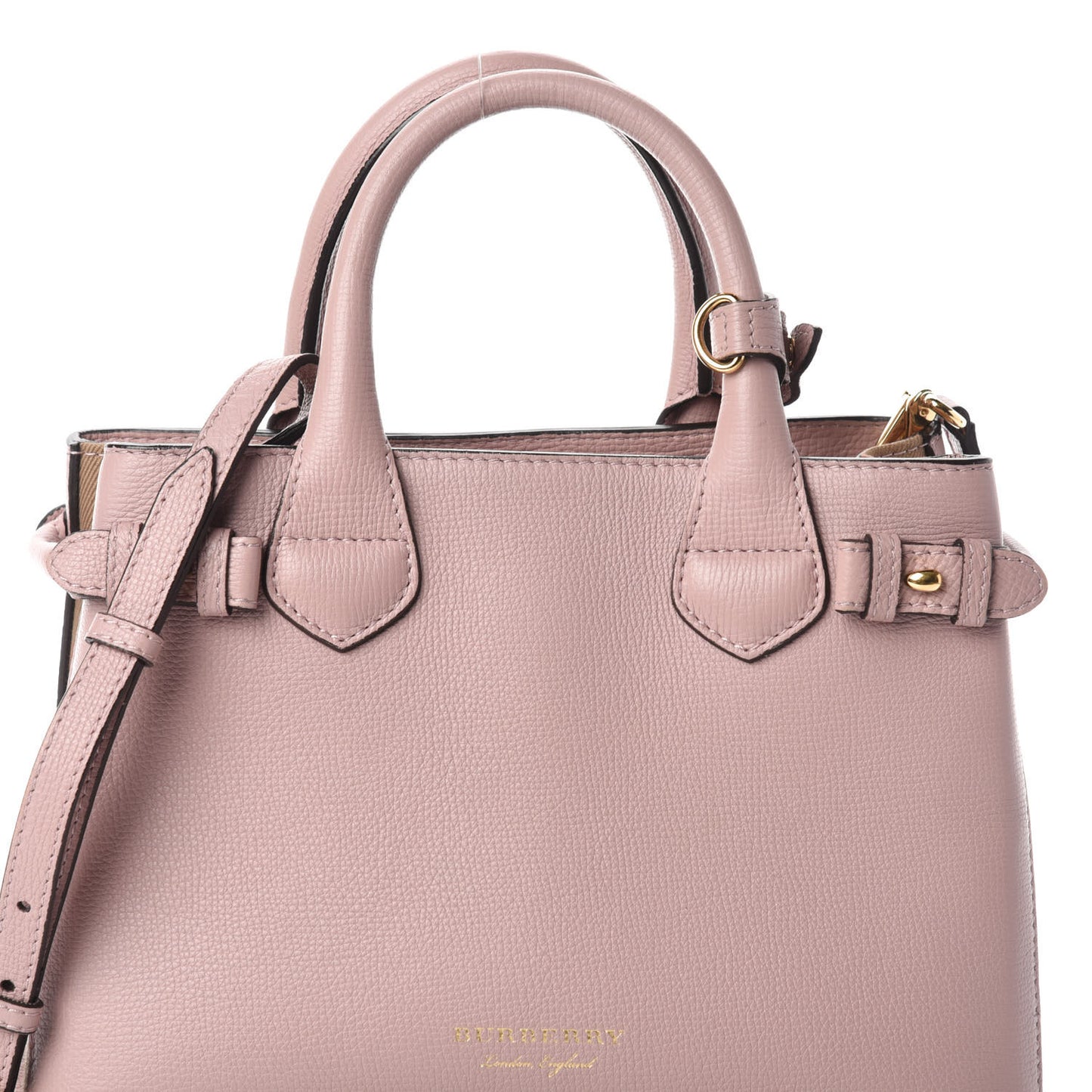 Grainy Calfskin House Check Small Banner Tote Pale Orchid