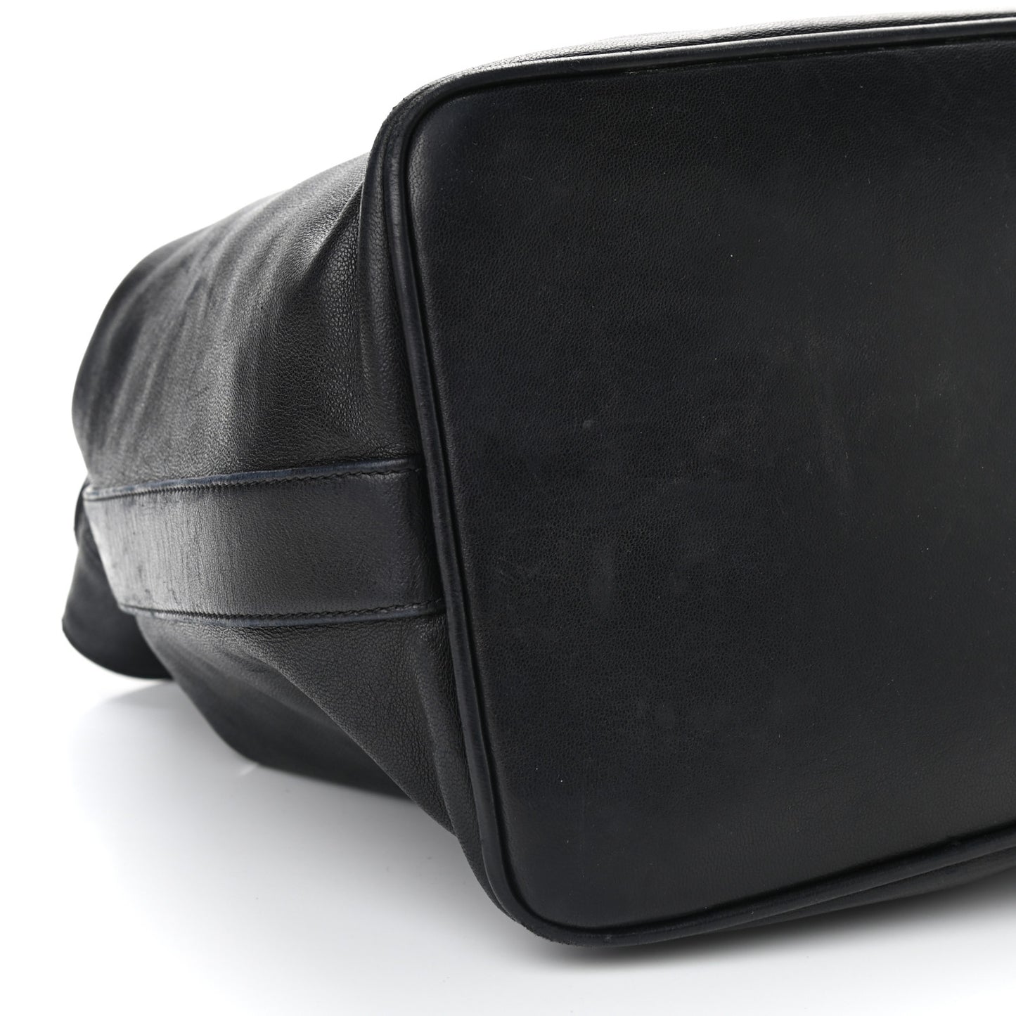 Lambskin CC Stitched Drawstring Bucket Bag Black