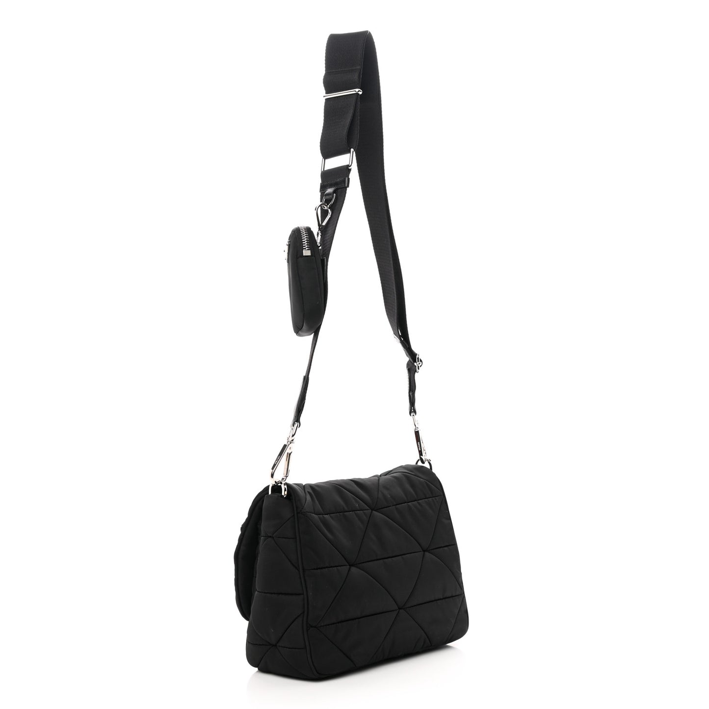 Re-Nylon Quilted Padded Flap Shoulder Bag Black