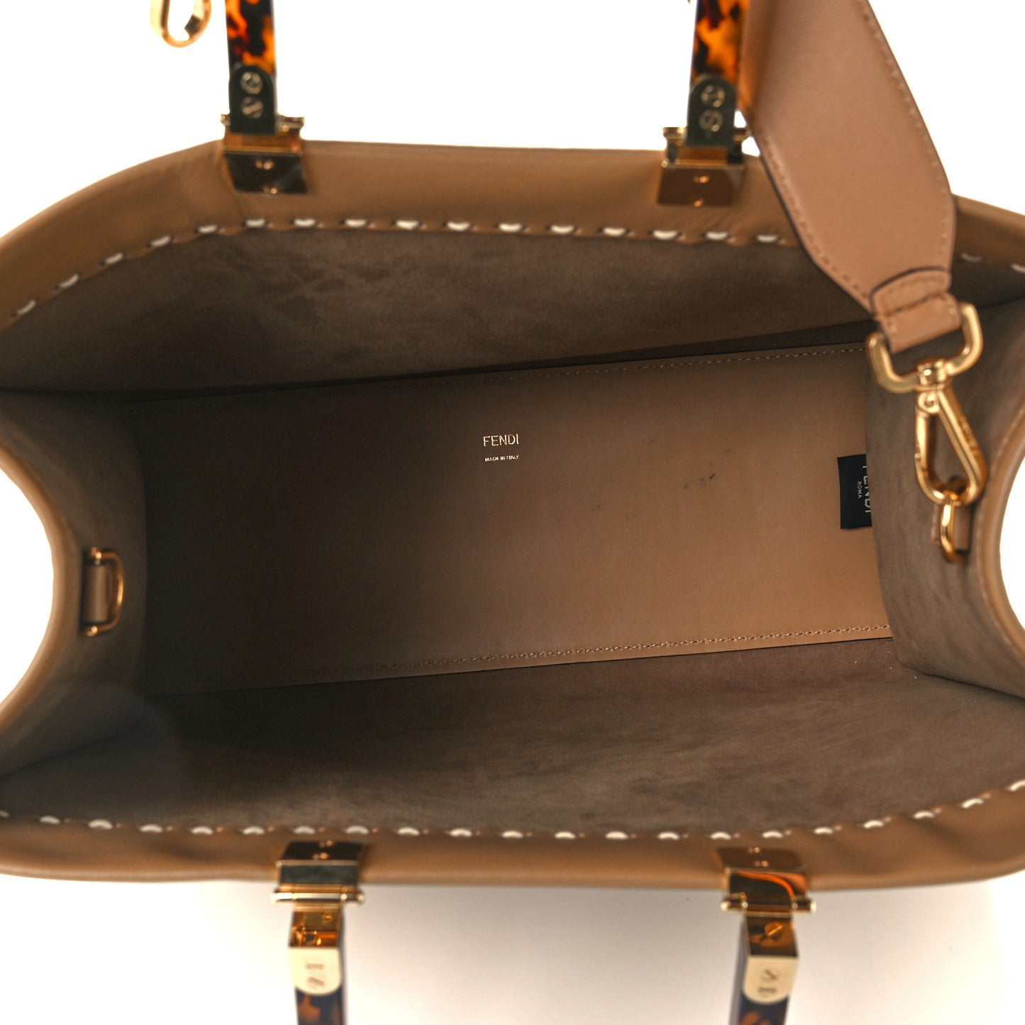 Vitello King Plexiglass Elaphe Python Print Logo Medium Fendi Sunshine Shopper Tote Miele Scuro Makeup