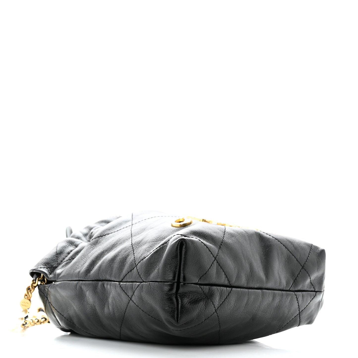 Shiny Crumpled Calfskin Quilted Pearl Mini Chanel 22 Black