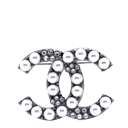 Chanel Pearl Crystal CC Brooch Silver 1 of 5