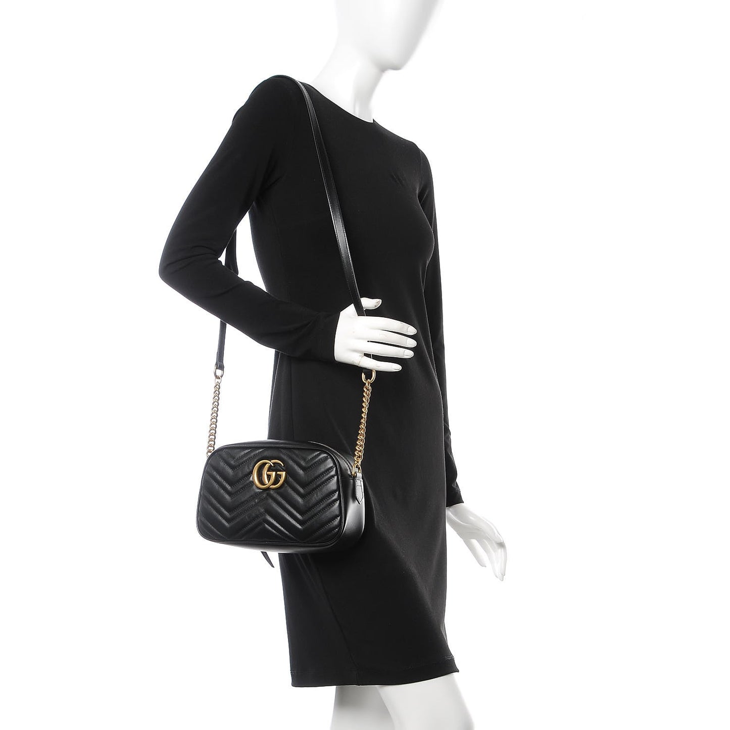 Calfskin Matelasse Small GG Marmont Chain Shoulder Bag Black