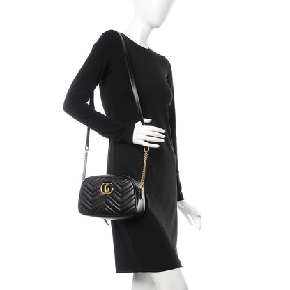 Gucci Calfskin Matelasse Small GG Marmont Chain Shoulder Bag Black 2 of 9