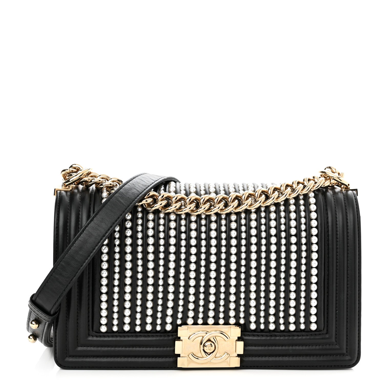 Chanel Calfskin Pearl Medium Chanel Pearls Boy Flap Black 1 of 9