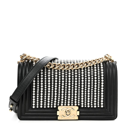 Chanel Calfskin Pearl Medium Chanel Pearls Boy Flap Black 1 of 9