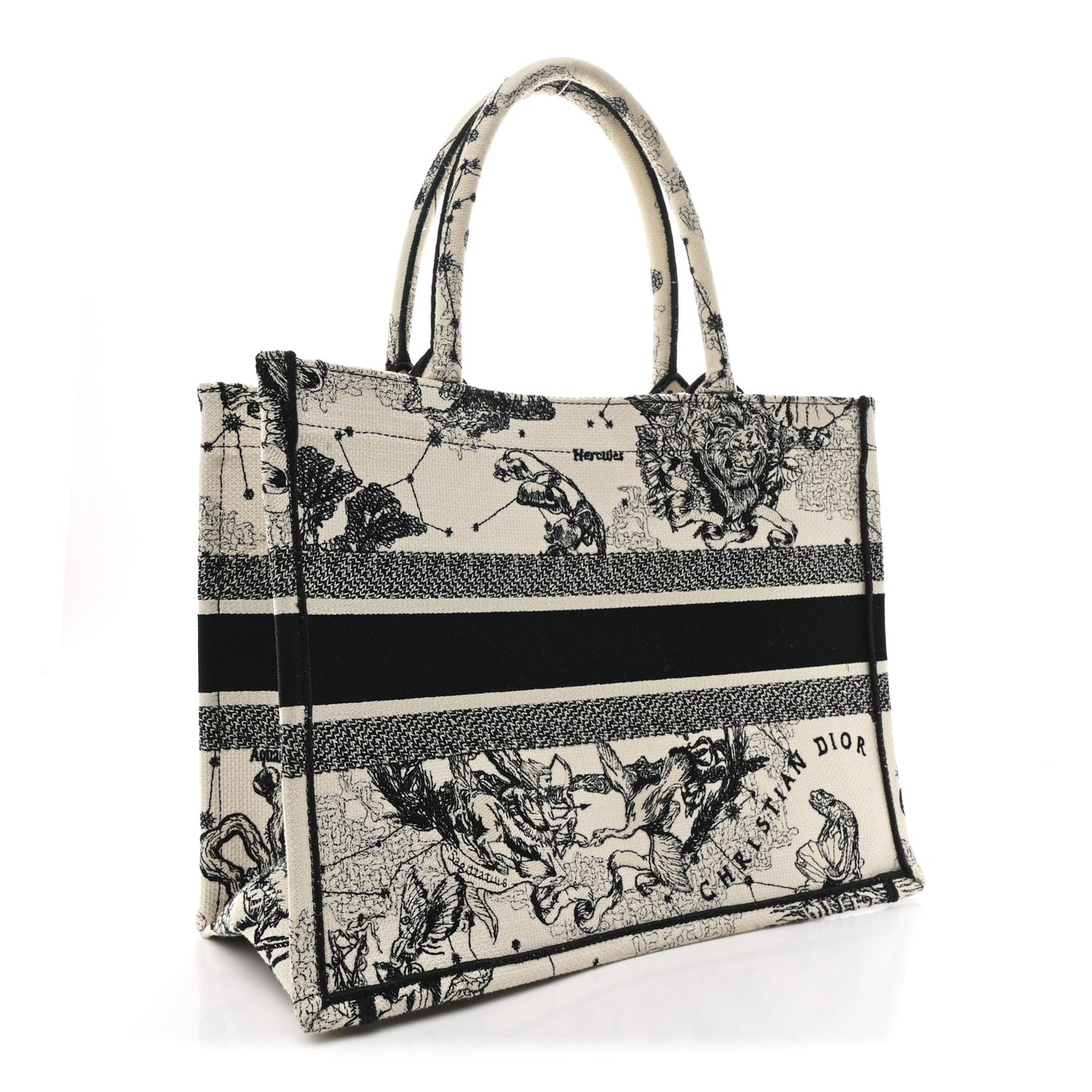 Canvas Zodiac Toile De Jouy Embroidered Medium Book Tote Latte