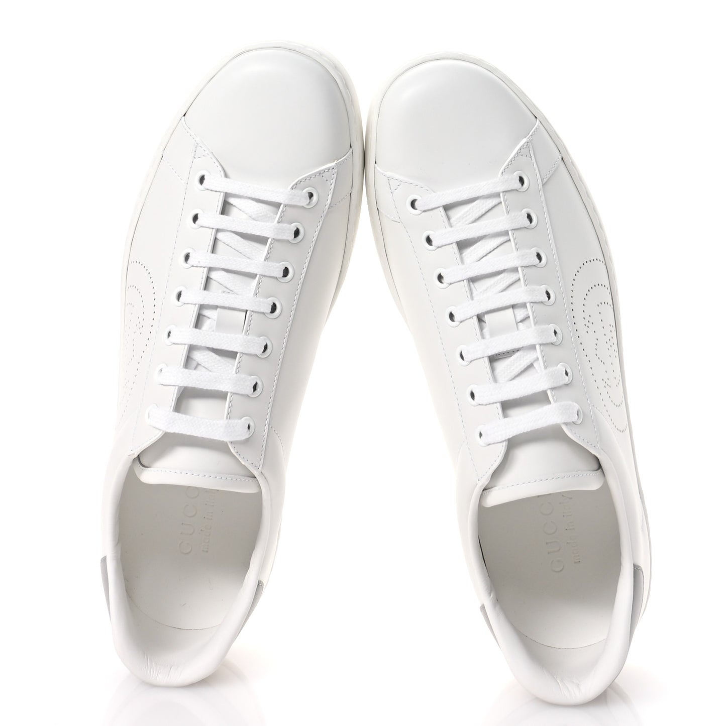 Calfskin Interlocking G Perforated Mens Ace Sneakers 10.5 White Grey Sky