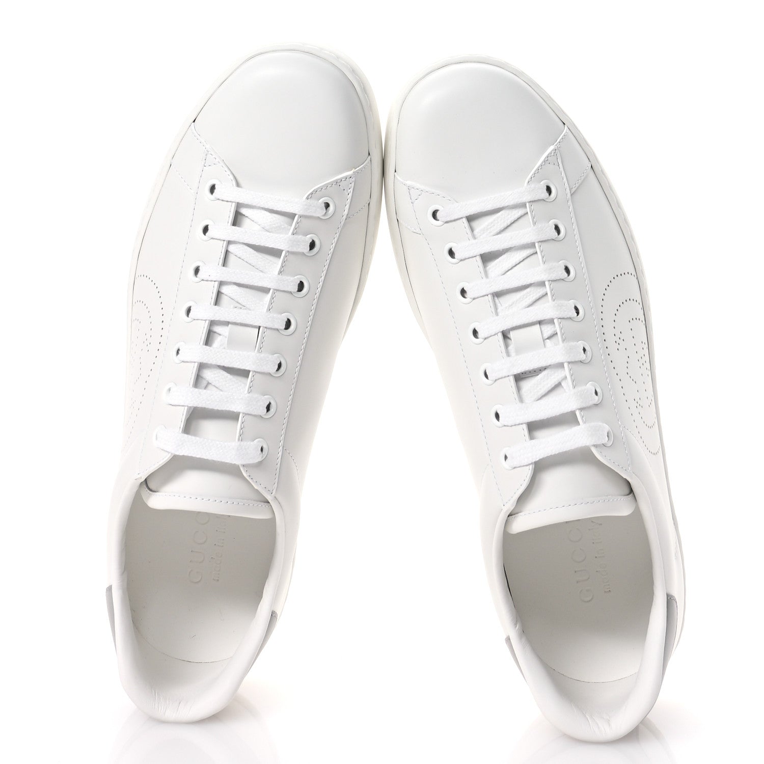 Gucci Calfskin Interlocking G Perforated Mens Ace Sneakers 10.5 White Grey Sky 2 of 9