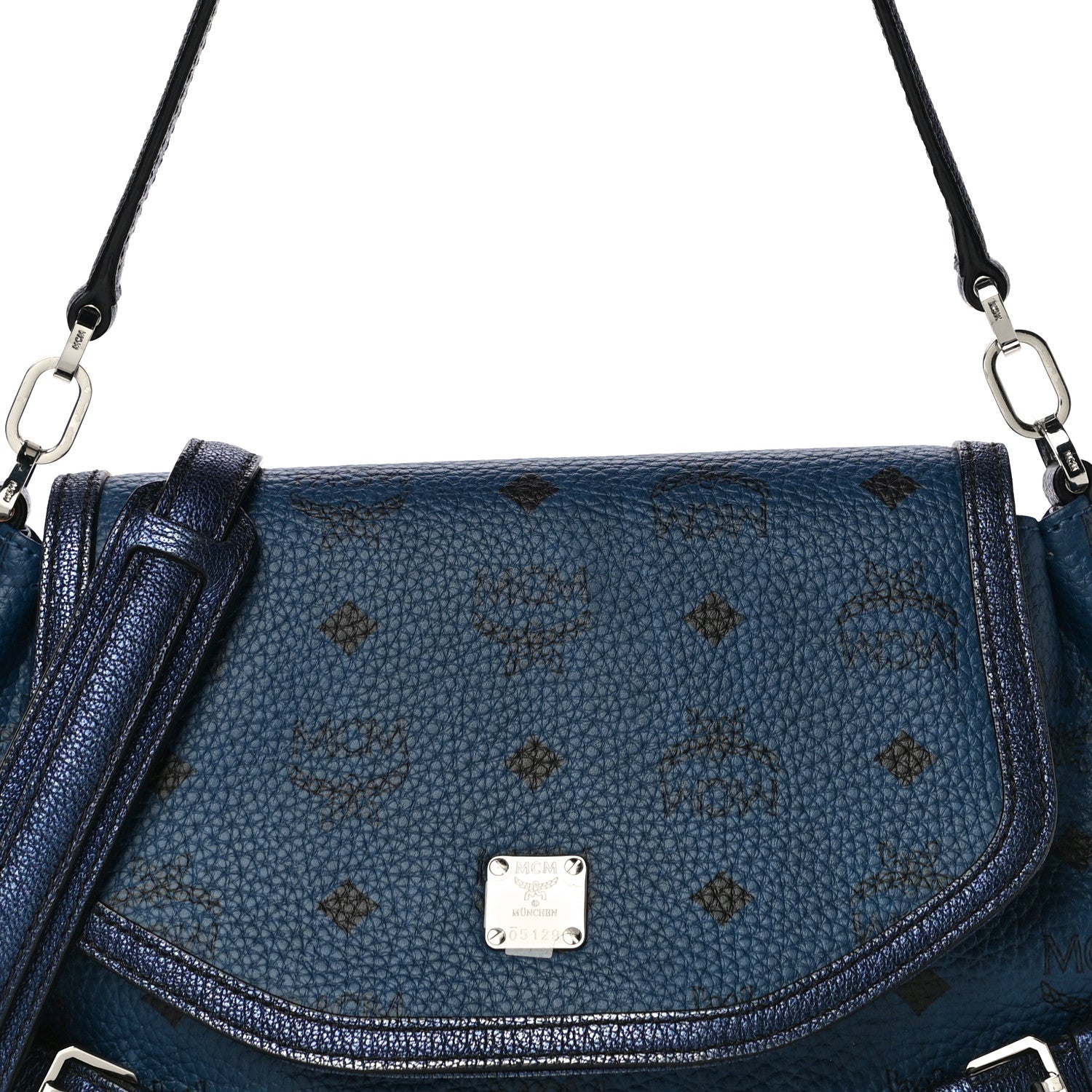 MCM Visetos Crossbody Flap Messenger Blue 7 of 13