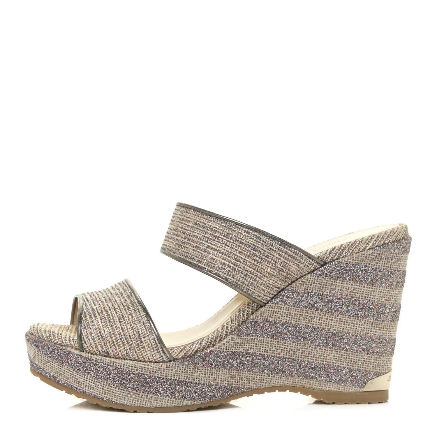 Jimmy Choo Metallic Raffia Wedge Sandals 38.5 Multicolor 1 of 11