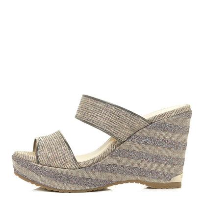 Jimmy Choo Metallic Raffia Wedge Sandals 38.5 Multicolor 1 of 11