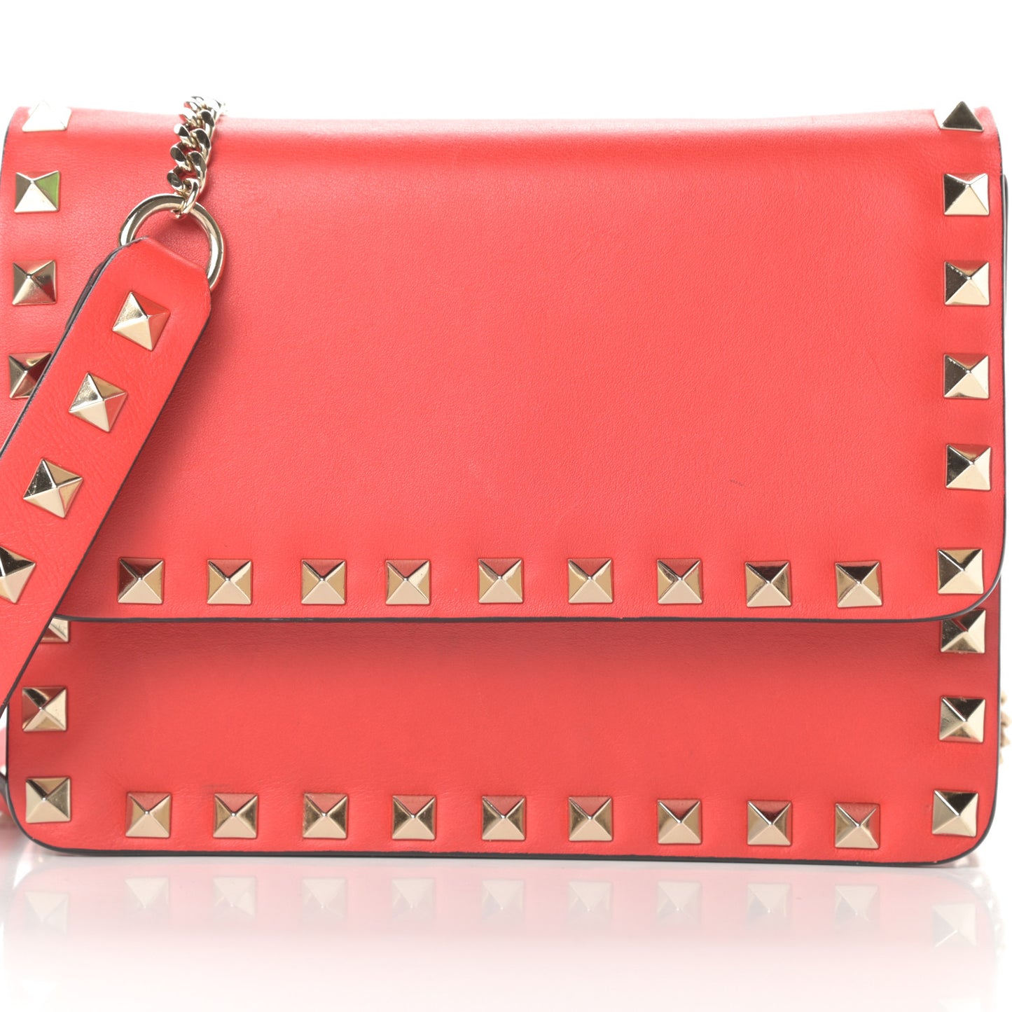 Vitello Mini Rockstud Chain Flap Crossbody Bag Deep Orange