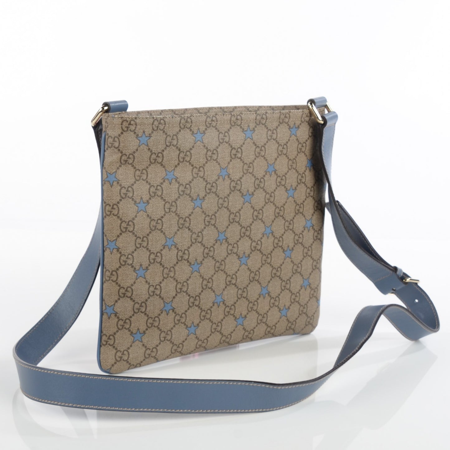 Monogram GG Supreme Stars Small Flat Messenger Bag Light Blue