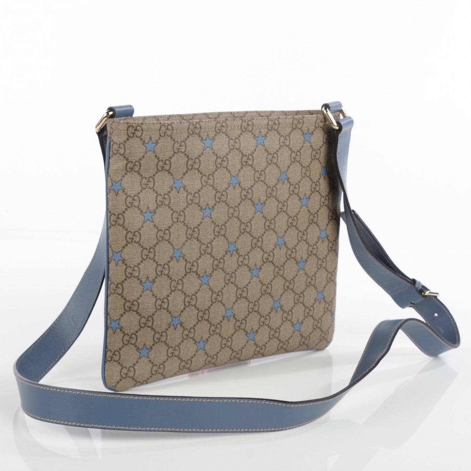 Gucci Monogram GG Supreme Stars Small Flat Messenger Bag Light Blue 3 of 7