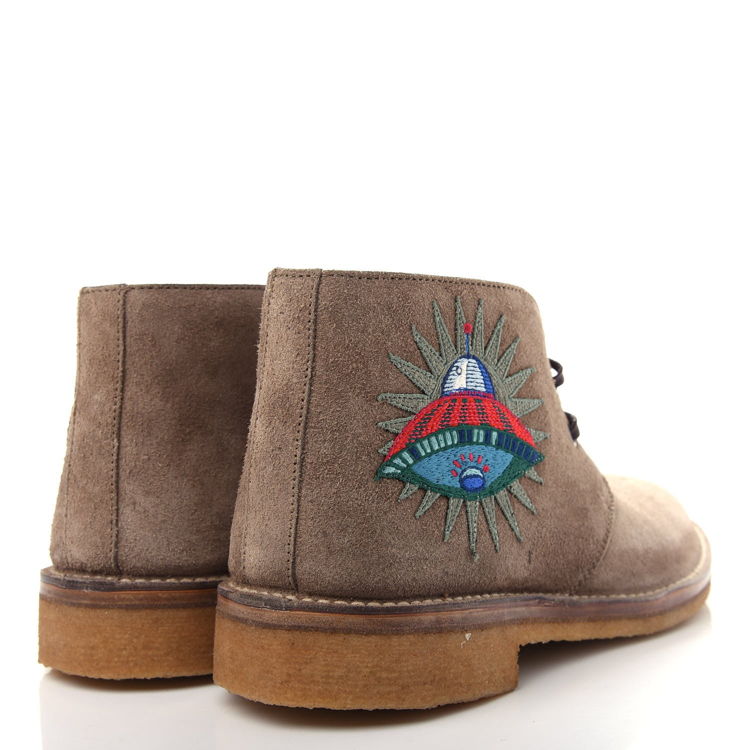 Gucci Suede Embroidered Mens UFO and Owl Boots 8 Beige 4 of 10
