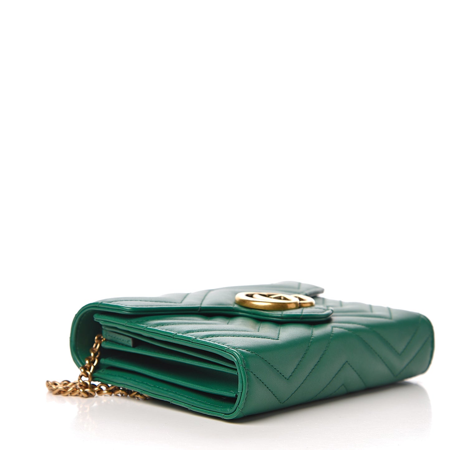 Calfskin Matelasse GG Marmont Chain Wallet Emerald Green