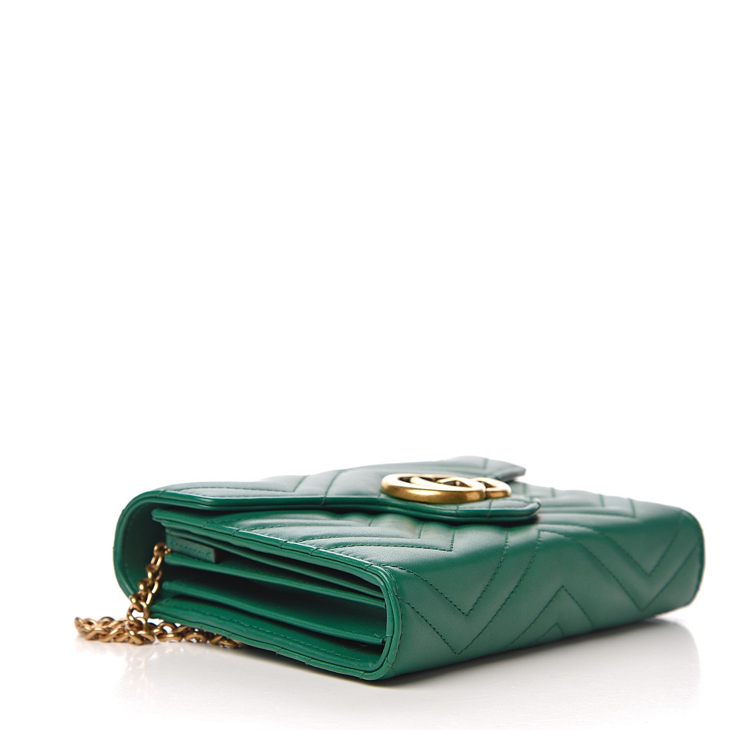 Gucci Calfskin Matelasse GG Marmont Chain Wallet Emerald Green 3 of 10