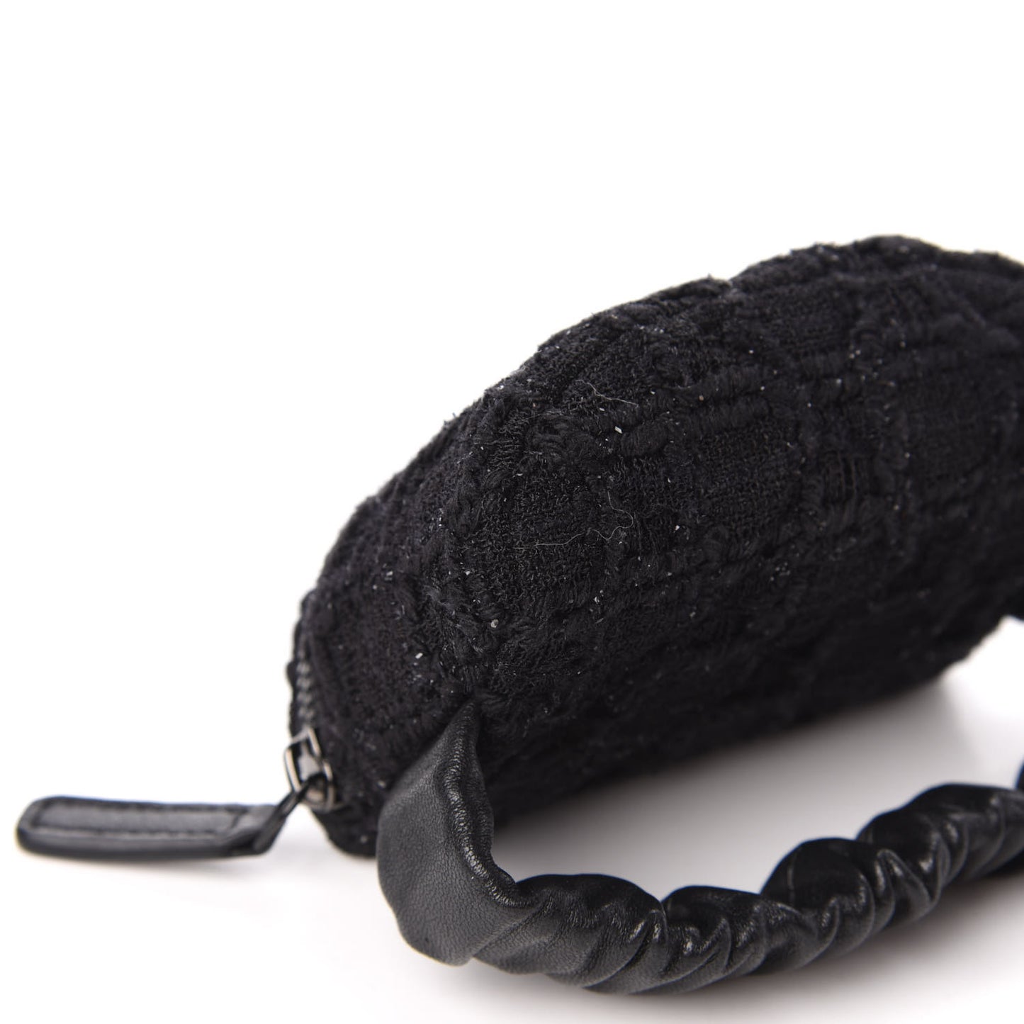 Tweed Lambskin Quilted Arm Coin Purse Black