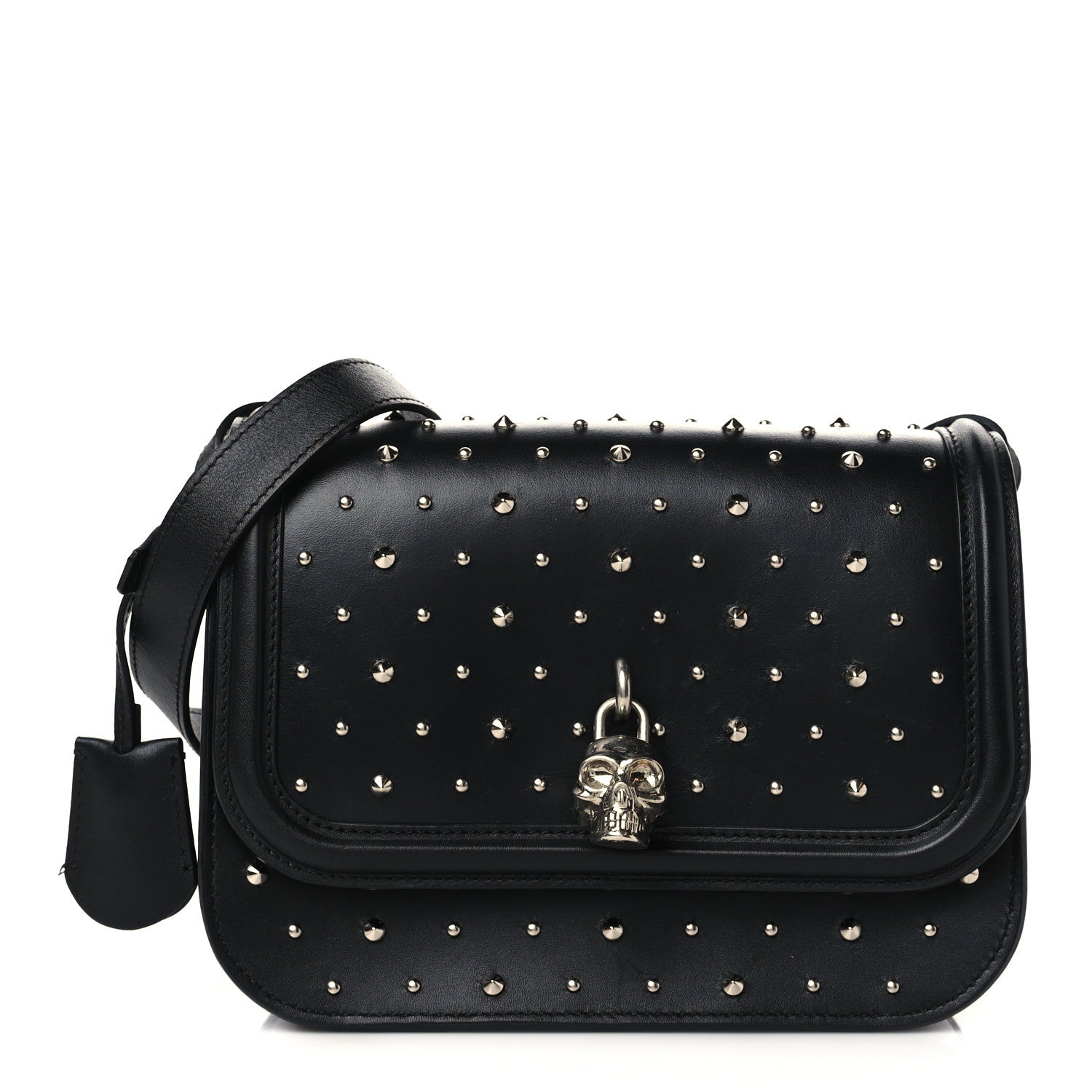 Alexander McQueen Calfskin Studded Small Padlock Crossbody Bag Black 1 of 7