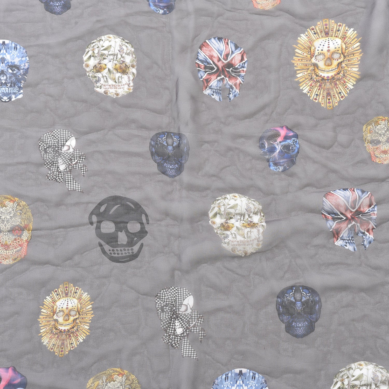 Alexander McQueen Silk Chiffon Skull Scarf Prints Black Grey 2 of 4