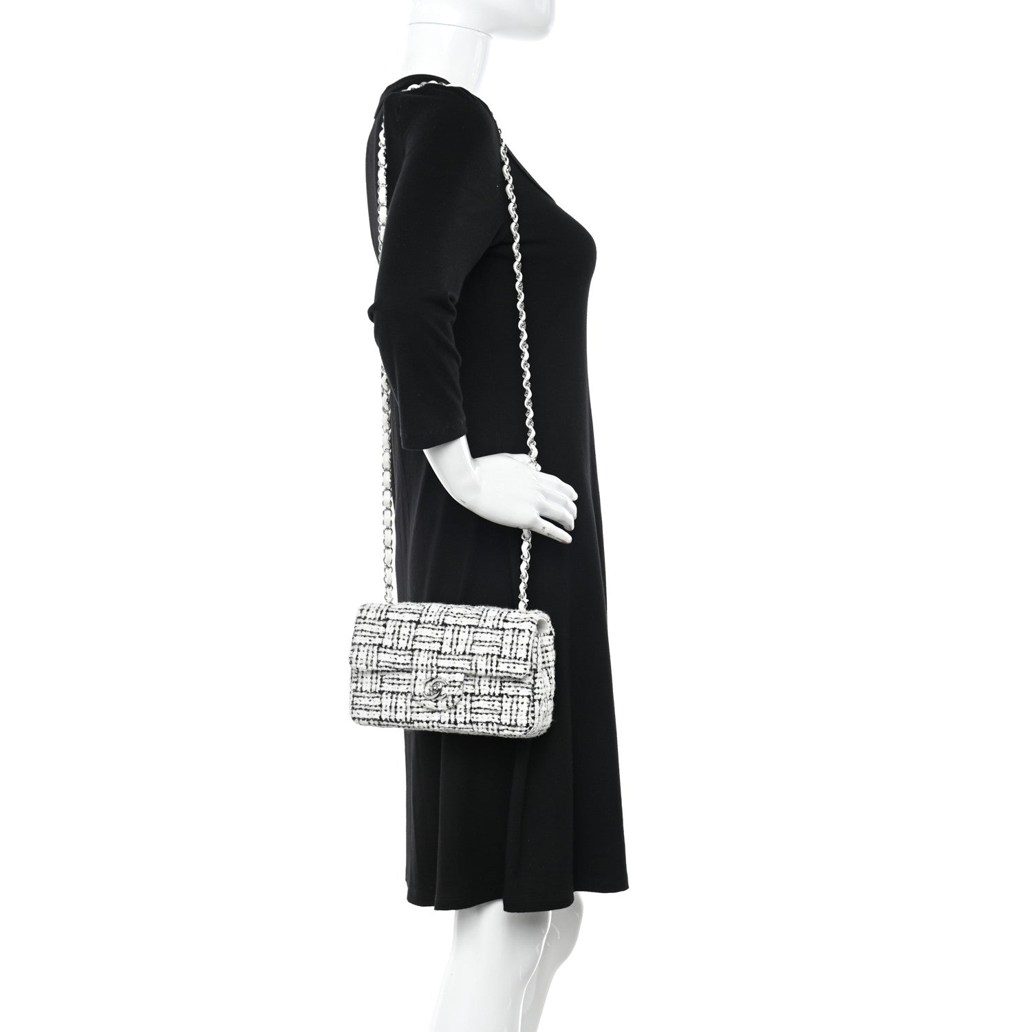 Chanel Tweed Quilted Mini Rectangular Flap White Black 2 of 12